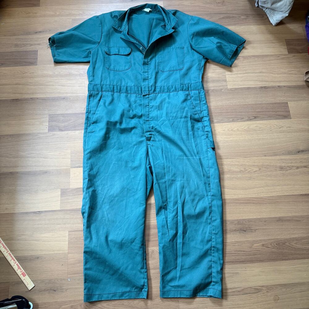 Men's Vintage 80's Montgomery Ward Green Work Coveralls Jumpsuit Sz 2XL Short